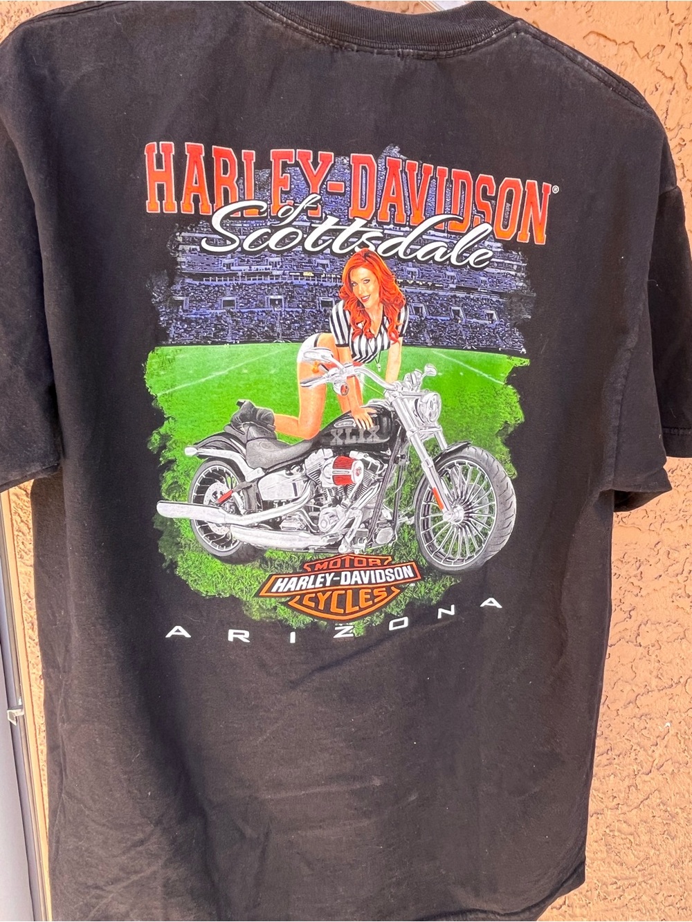 Harley-Davidson Scottsdale AZ Super Bowl XLIX 49 Custom Black Graphic Tee Mens L